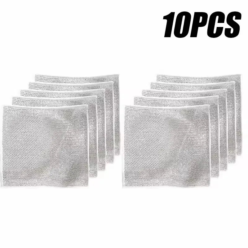 10PCS Magic Dishcloth Silver Fiber Thickened Microfiber Built-in Sponge Steel Scrub Heavy Duty Kitchen Cleaning Cloth Wash Towel