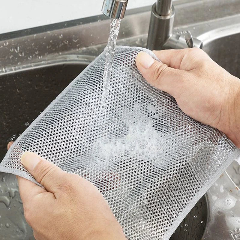 10PCS Magic Dishcloth Silver Fiber Thickened Microfiber Built-in Sponge Steel Scrub Heavy Duty Kitchen Cleaning Cloth Wash Towel