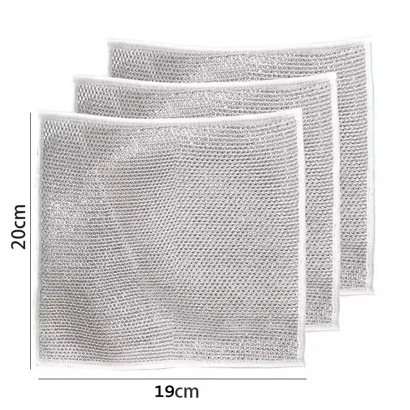 10PCS Magic Dishcloth Silver Fiber Thickened Microfiber Built-in Sponge Steel Scrub Heavy Duty Kitchen Cleaning Cloth Wash Towel
