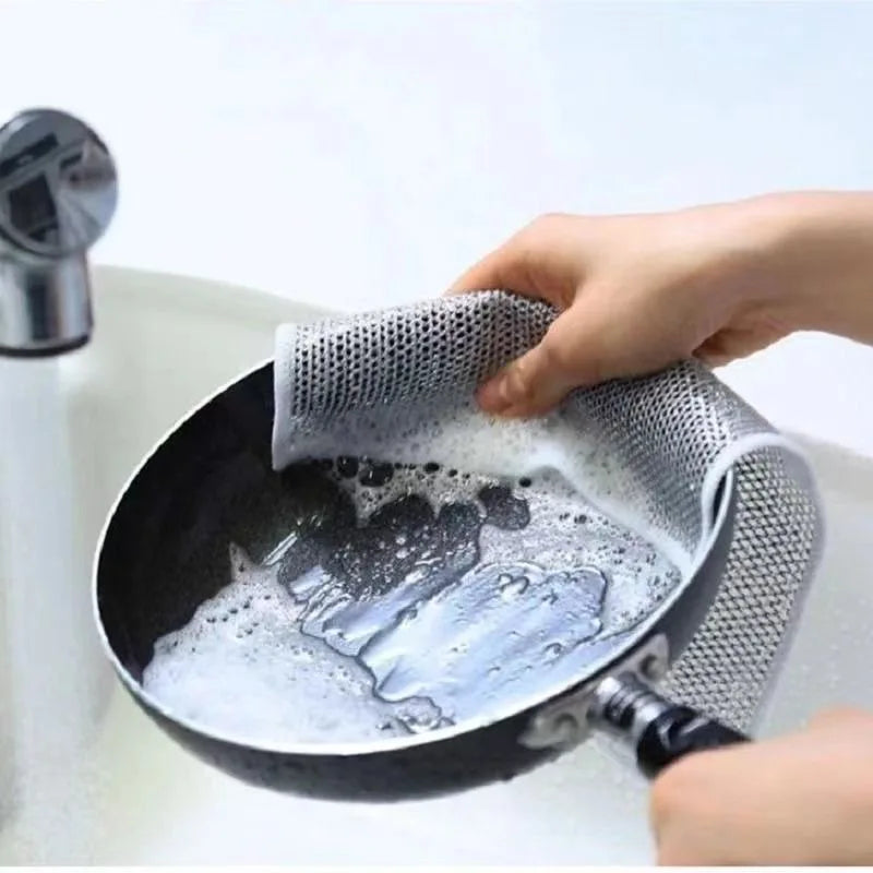 10PCS Magic Dishcloth Silver Fiber Thickened Microfiber Built-in Sponge Steel Scrub Heavy Duty Kitchen Cleaning Cloth Wash Towel
