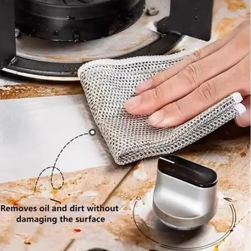 10PCS Magic Dishcloth Silver Fiber Thickened Microfiber Built-in Sponge Steel Scrub Heavy Duty Kitchen Cleaning Cloth Wash Towel