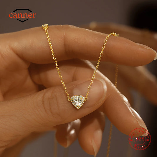 CANNER 925 Sterling Silver Love Full Zircon Versatile Necklace Clavicle Chain For Women Ins 18K Gold Horse Eye Mother's Day Gift
