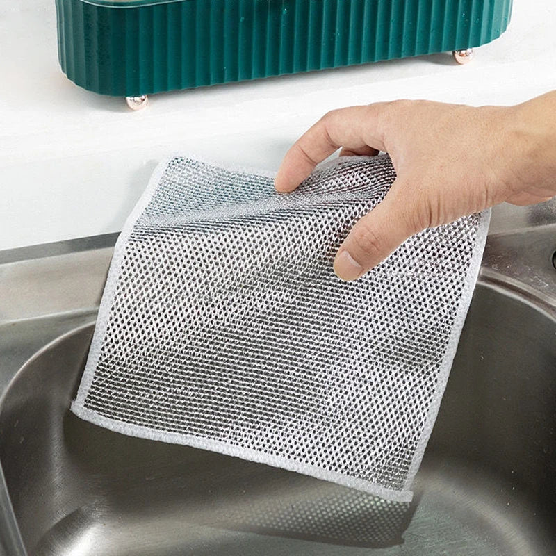 10PCS Magic Dishcloth Silver Fiber Thickened Microfiber Built-in Sponge Steel Scrub Heavy Duty Kitchen Cleaning Cloth Wash Towel